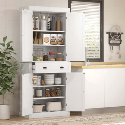 Spacieux garde-manger autoportant de 72,5 pouces avec 4 portes, un tiroir et 3 tablettes réglables pour un rangement organisé