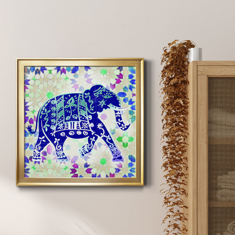 «Painted Elephant I», reproduction d'art graphique sur toile encadrée, Encadrement doré, H 26,5 po x l 26,5 po x P 1,5 po