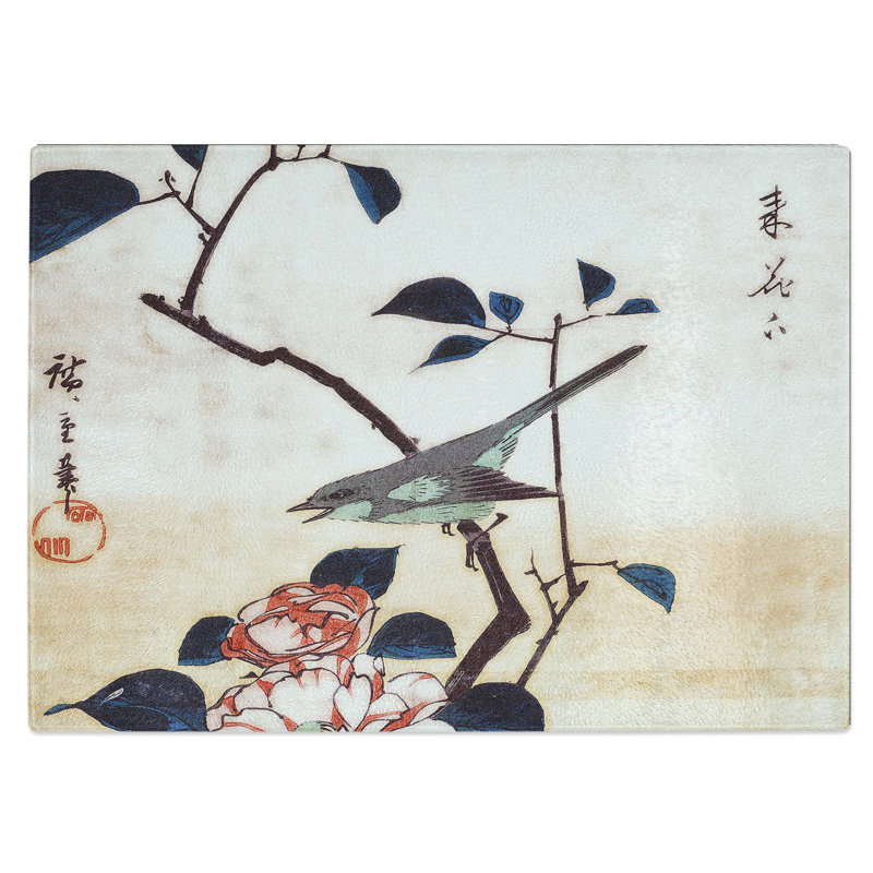 Tempered Glass Bird Upon a Cherry Tree Branch Chopping Board, 28.5 cm W x 20 cm L