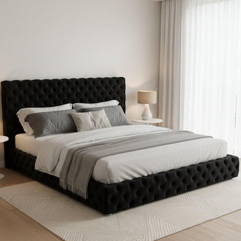 Upholstered Bed, Black, Super King (6')