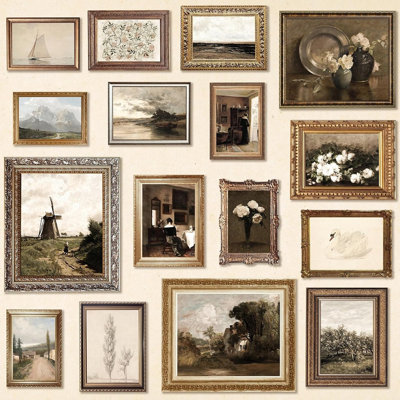 Antique Wall Art Set, 16 Vintage Landscape And Botanical Prints, French Country Moody Gallery Wall Decor, Unframed Cardstock Posters