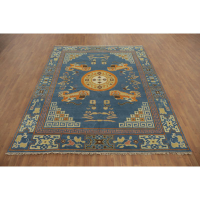 Tapis unique en coton de 10 pi 1 po x 8 pi 2 po bleu marine et bleus