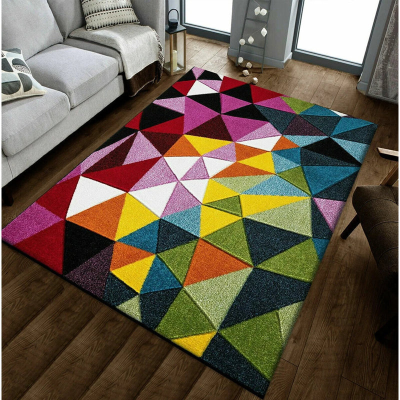 Geoplay Geometric Polypropylene Rug – Non-Slip, Modern Area Carpet for Home, Rectangle 120 x 170cm