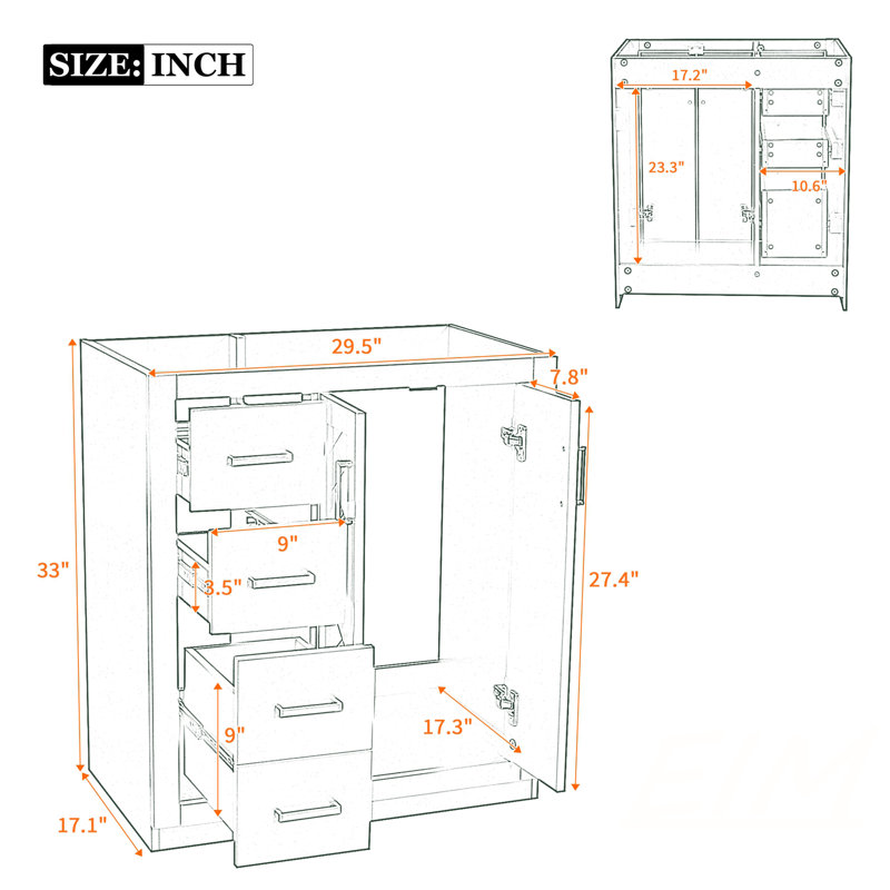 Meuble-lavabo de 30 po, armoire de rangement en bois massif, ensemble de meuble-lavabo autoportant avec 3 tiroirs et portes à fermeture douce, meubles-lavabos (sans lavabo)