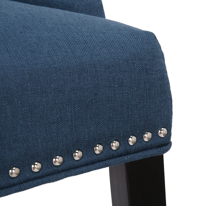 Chaise parsons capitonnée en bois massif et rembourrée en lin, bleu