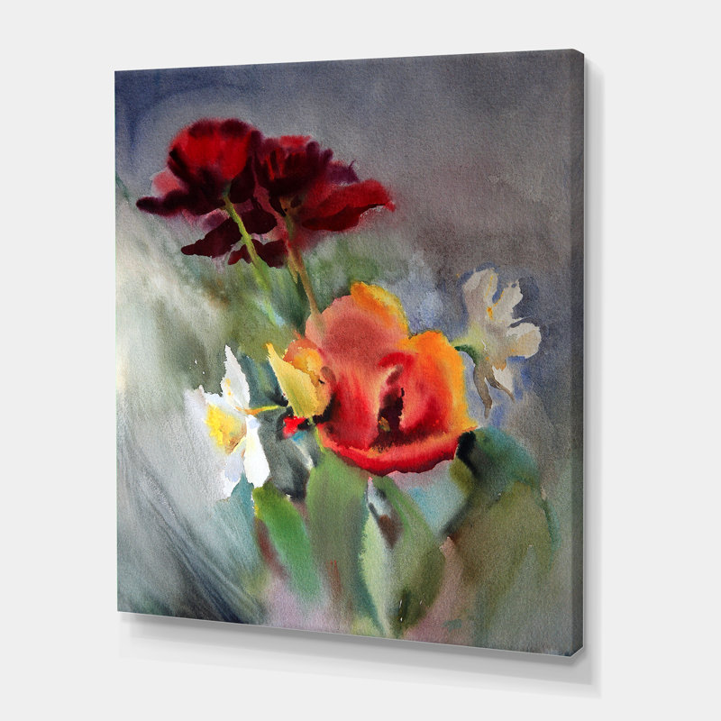 " Blossoming VIbrant Wildflowers " Painting Print, Wrapped Canvas, 32" H x 16" W x 1" D