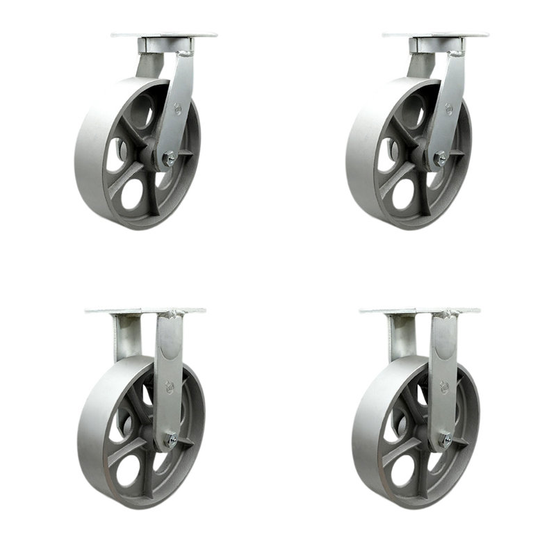 Ensemble de roulettes robustes en acier semi-robuste 2 roues pivotantes 2 rigides SCC