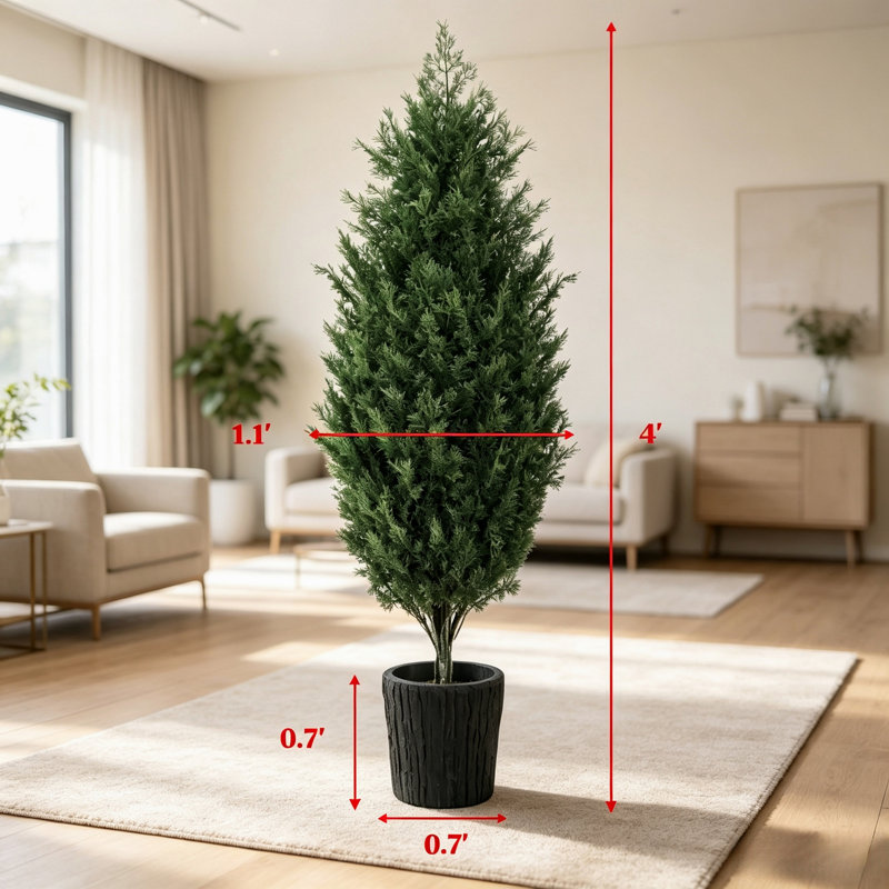 Lot de 2 sapins de Noël artificiels en cèdre de 1,20 m, résistants aux UV, avec branches en PE et embouts en pot, pour la décoration de votre maison ou terrasse pendant les fêtes.