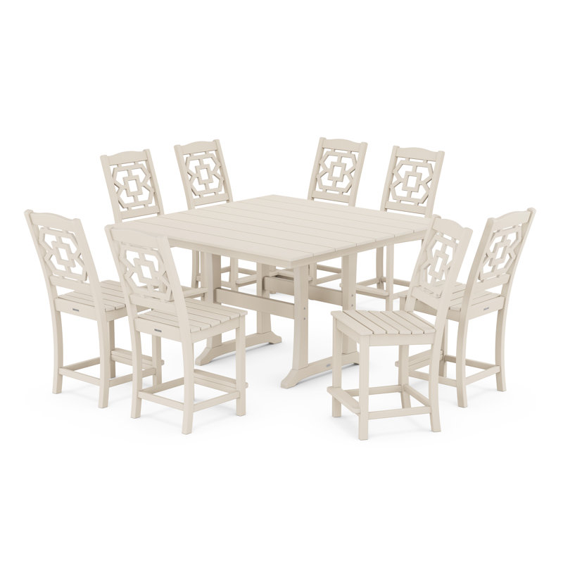 Ensemble repas pour 8 personnes avec table carrée Chinoiserie, Sable