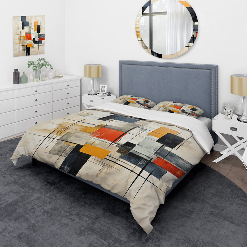 Ivory Illusions Abstract Shapes - Ensemble de housse de couette abstrait - Microfibre de polyester