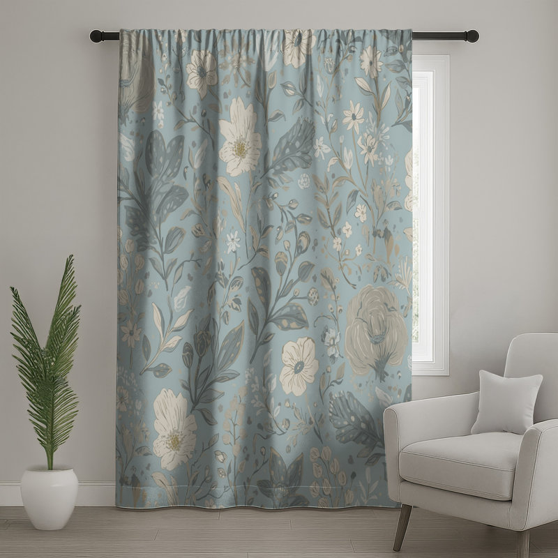 Rideaux à motif floral bleu, voilages et voilages à motif floral - 1 panneau, Transparent, 50" x 80" - 1 Panel
