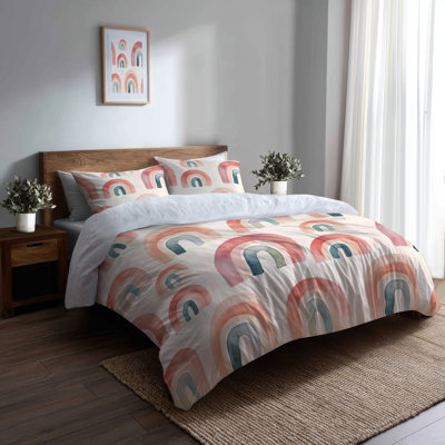 Minimal Duvet Cover Set Of 3 For Kids - Curved Baby Arches Bedding And Throw Pillow Set