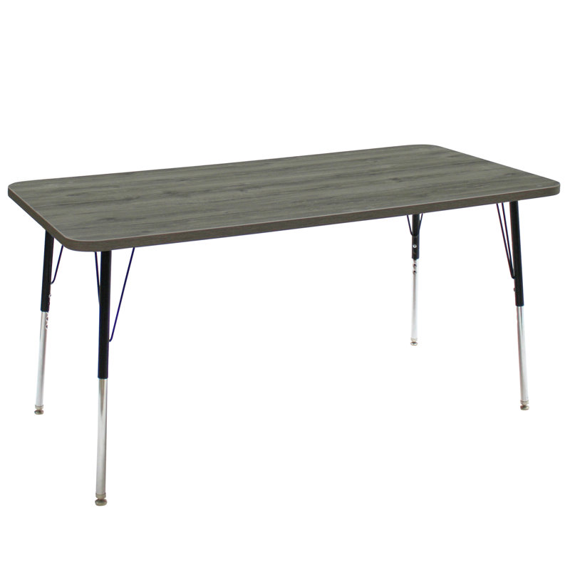 Table d'activité rectangulaire avec pieds réglables La Madera, 30 po x 60 po, Bois gris / noir, Standard