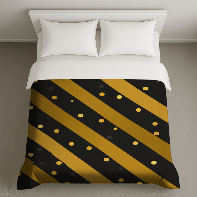 Gold Stripes Bedding Pattern Duvet Cover Modern, Queen