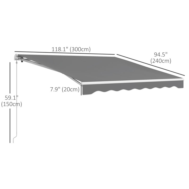 Electric Awning, Retractable Awning with Remote Controller and Manual Crank Handle, Blue, 59.1" H x 118.1" W x 94.5" D
