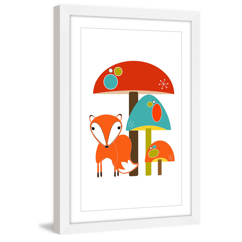 Renard et champignons, reproduction encadrée, H 45 po x l 30 po x P 1,5 po