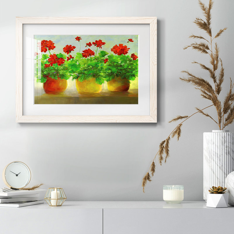 Geraniums III, reproduction d'art encadrée, H 18 po x l 26 po x P 1,5 po, Blanc