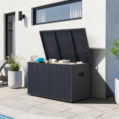PURPLE LEAF 150 Gallon Galvanized Steel Outdoor Deck Box with Wheels, Gray