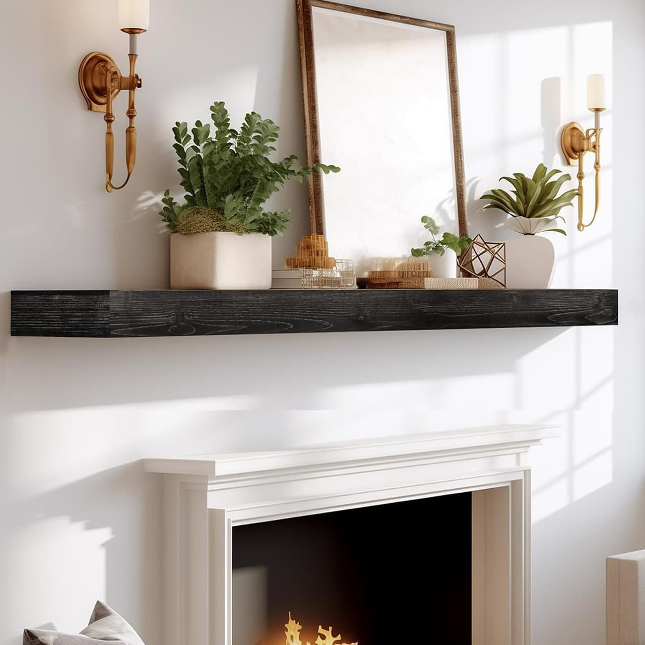 Millwood Pines Mantel, Handmade, Wall Trim Long Floating Shelf, Rustic