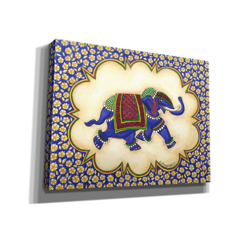 «Elephant Cartouche Facing Right» par Andrea Strongwater, art mural sur toile, H 12 po x l 16 po x P 0,75 po