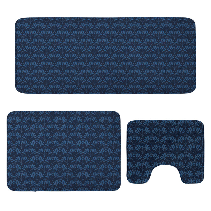  Ensemble de 3 tapis de salle de bain bleus bleus et bleu foncé