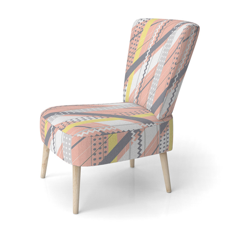 Chaise d'appoint rembourrée à motif pêche et argent