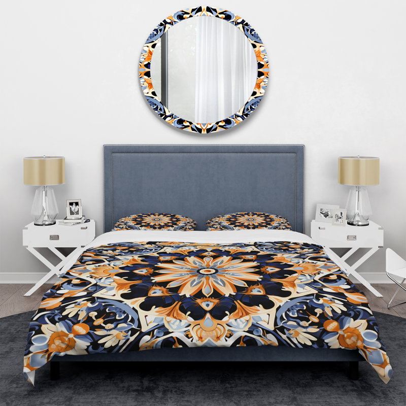 Ensemble de housse de couette à carreaux abstraits jaune et bleu en Grèce II, Housse de couette pour grand lit