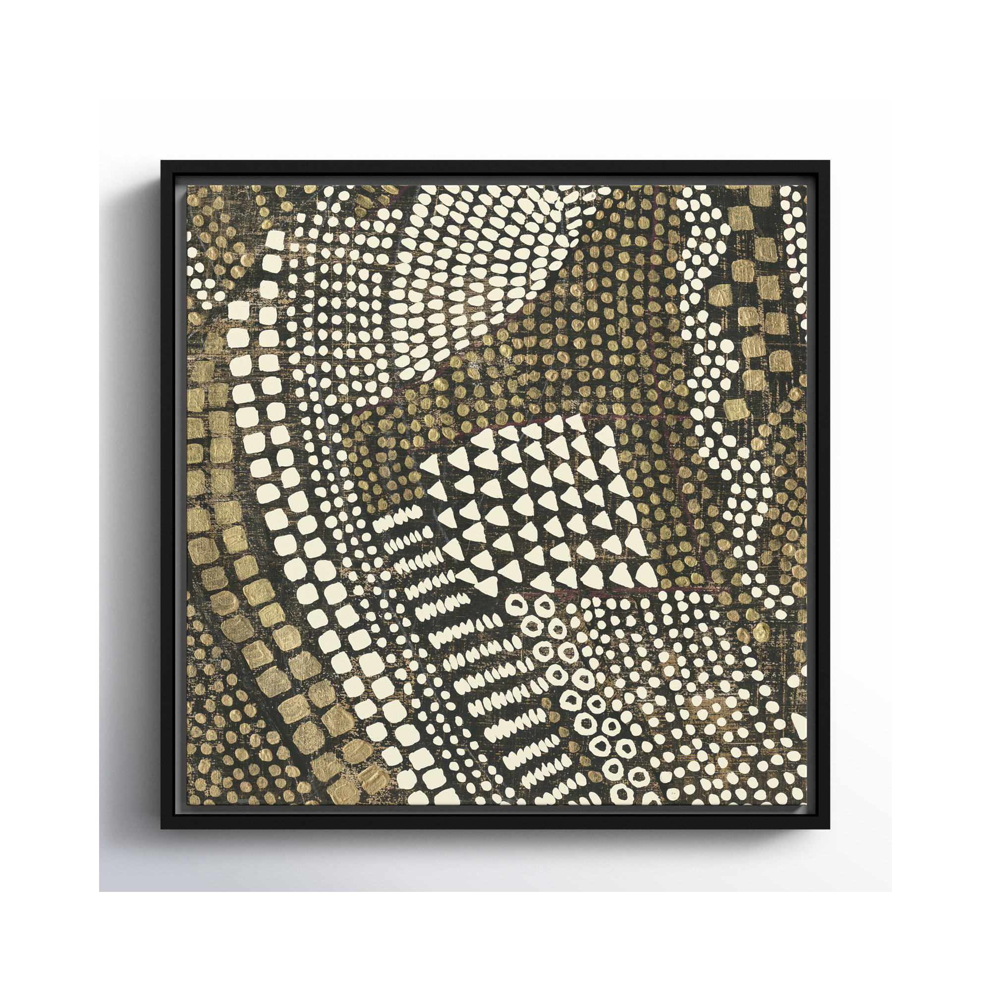 Reaching Gold III - Floater Frame Painting on Canvas, 17.5" H x 17.5" W x 2" D, Black Framed