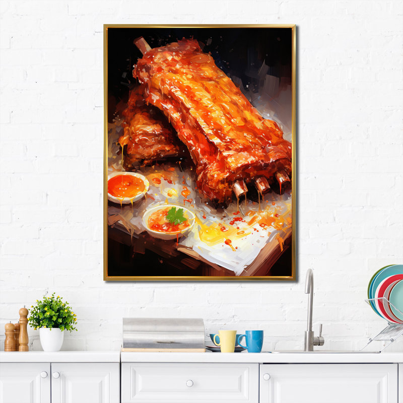 Lemmonds Food Bbq Ribs I, H 20 po x l 12 po x P 1 po, Cadre flottant doré