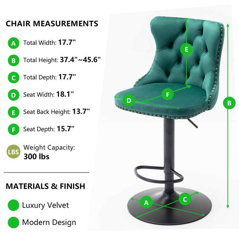 Modern Upholstered Black Swivel Velvet Bar Stools (Set of 4), Green, 4