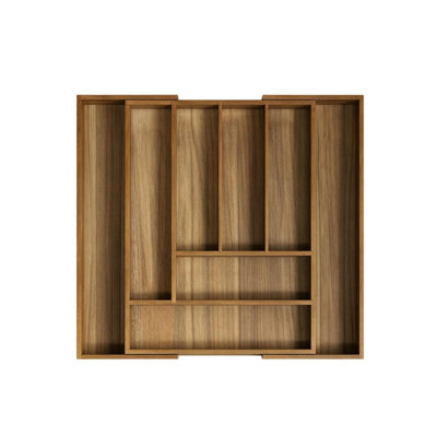 8 Compartment Acacia Wood Kitchen Silverware Drawer Organizer Utensil Holder, Kitchen Drawer Divider