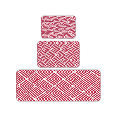 Tapis de cuisine rouge à motif géométrique à chevrons 3 pièces pour balcon, rouge et blanc