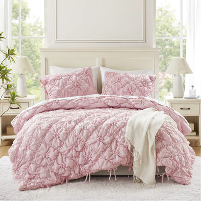 Édredon très grand 3 pièces, motif floral texturé avec broderie décontractée, microfibre légère et réconfortante, adaptable toutes saisons, lavable à la machine en toute sécurité, cravate gonflable pour les amis, excellente option