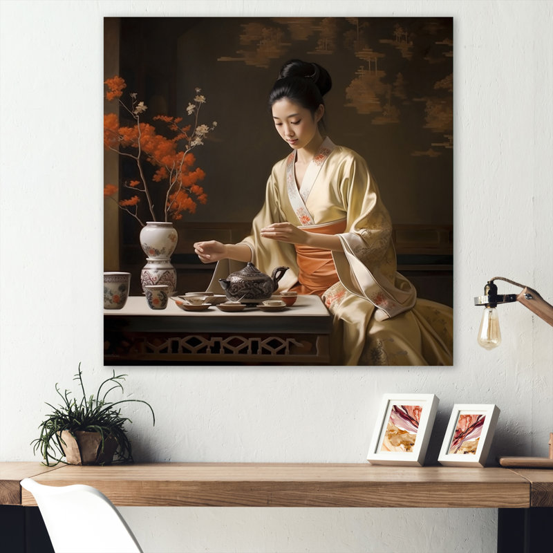 Asian Art Harmony In Tea II - Asian Metal Wall Decor, 16" H x 16" W x 1" D