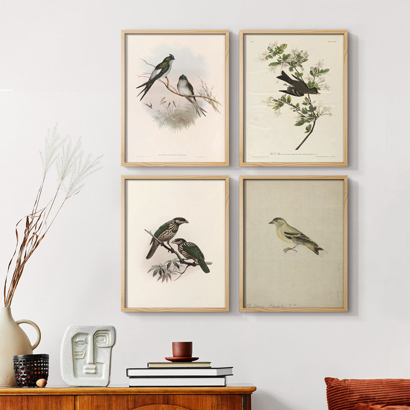 Vintage Animal Print X  Framed Print - Set of 4, Black, 14" H x 44" W