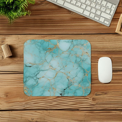 Abstract Cyan Gold Geode Crystal Dream Crystals Geode Modern Marble Agate Fractal Gaming Cute Office Laptop Desk Pad Gift Mat Square Rectangle Non-Slip Mousepad