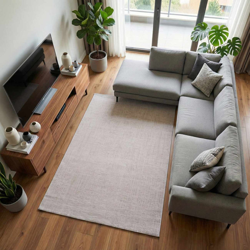 Lina Solid Boho Neutral Machine Washable Cream / White Area Rug, Rectangle  4' x 6', Cream / White