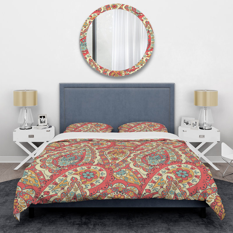 Cachemire rose floral - ensemble de housse de couette abstrait - microfibre de polyester