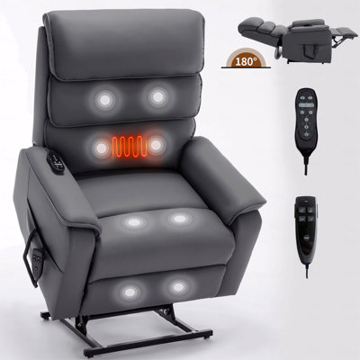 Gray Cat-Proof Leather Dual Motor With Infinite Position Function With Power Lift Function Recliner Chair With Power-Remote, With Heating Function With Massage Function And With Heavy-Duty Motion Mechanism