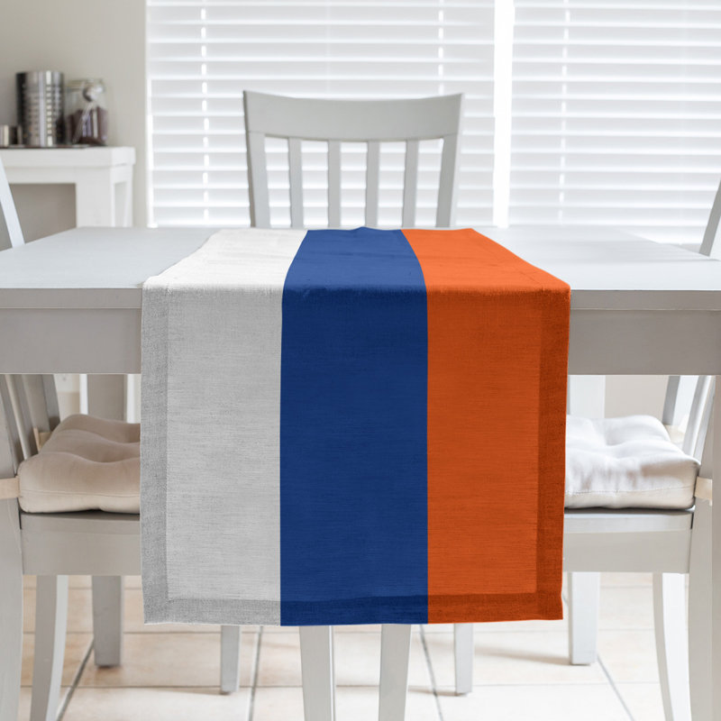 New York NYC Table Runner, 72" x 16", White/Royal Blue/Orange, Polyester