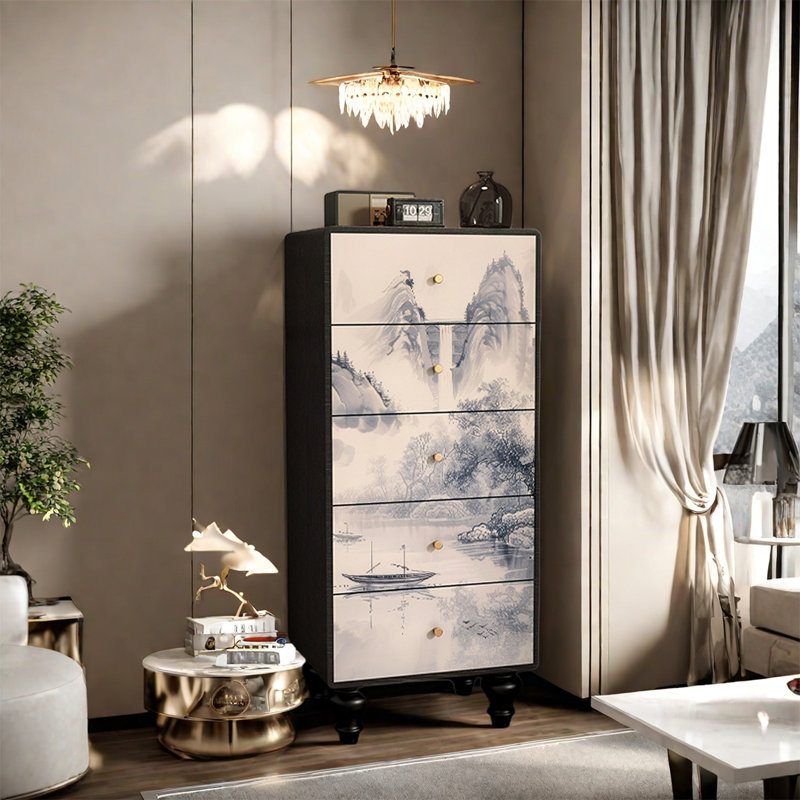 Armoire décorative moderne à cinq tiroirs Modern, Noir