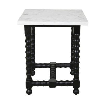 Table de bout carrée 24 po en bois massif et marbre blanc et noir