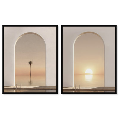 Coastal Window Set Graphic Art Canvas