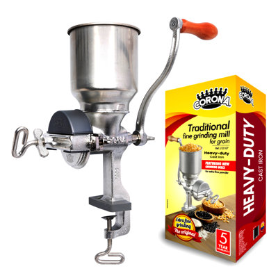 Corona Manual Grain Mill, Cast Iron Corn Grinder with Hand Crank for Corn, Wheat, Rice, Coffee & Spices, Adjustable Flour Mill for Home Kitchen Use