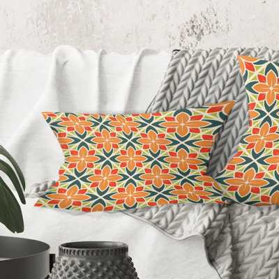 Coussin décoratif rétro à motif floral Mid-Century