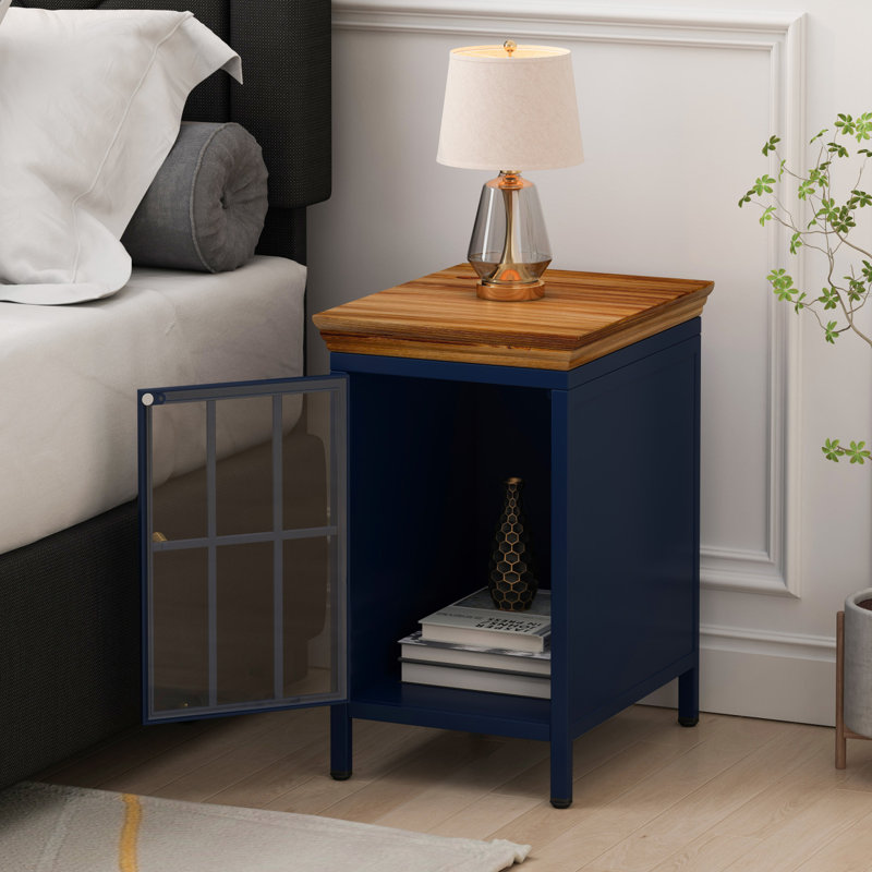 Table de chevet avec armoire de rangement et plateau en bois massif