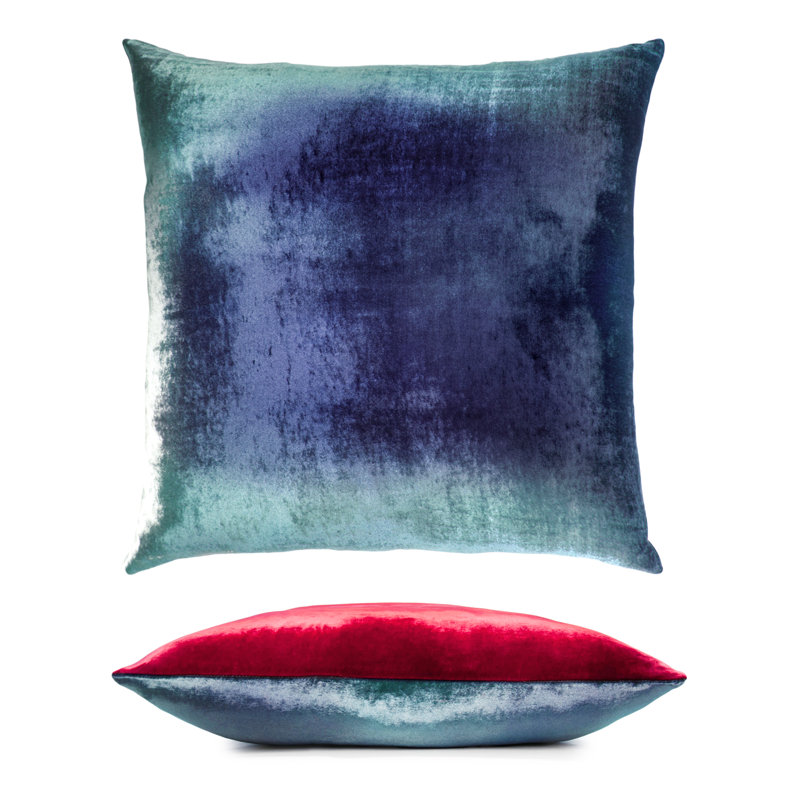Two Tone Ombre Square Velvet Pillow Cover & Insert, 22" x 22", Dusk/Midnight