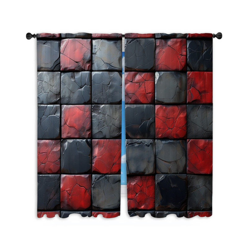 11990_Tiles de rideaux à carreaux abstraits aux couleurs contrastantes - 2 panneaux, L 40 po x L 84 po