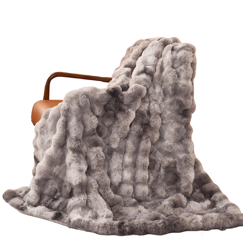 Tie-Dye Faux Rabbit Fur & Flannel Weighted Throw Blanket, Ultra Soft & Cozy for Sofa Couch Bed, Tie-Dye-Brown, 230cm x 230cm