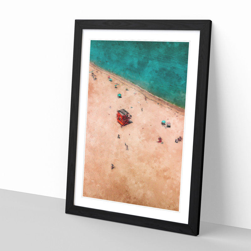 South Beach In Miami Painting - Framed Print, 63cm H x 45cm W x 2cm D, Black Framed